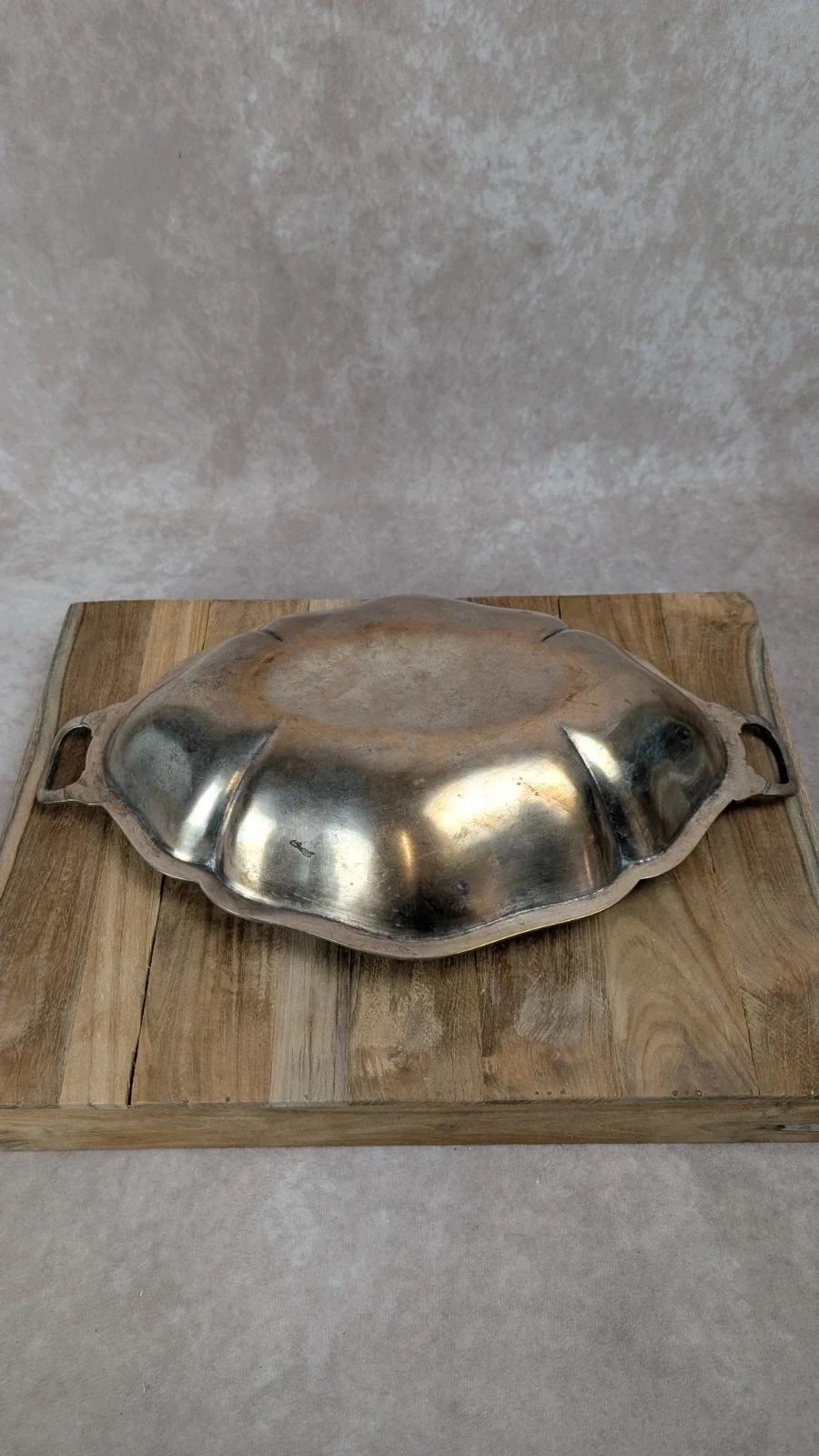 Antigo prato oval de cobre prateado com alças – photo 6